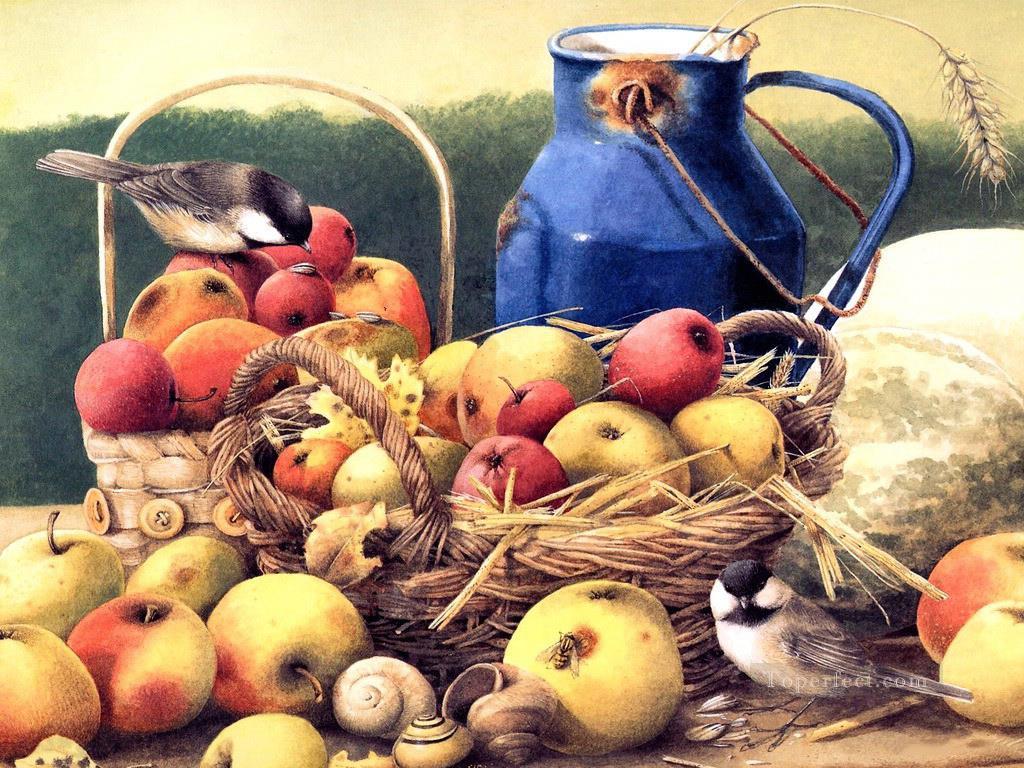鳥とリンゴ油絵